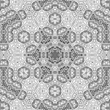 Kompleks Kaleydoskop Mandala. Boyama kitabı için. Beyaz Arkaplanda Siyah Çizgiler. Soyut Geometrik Süsleme