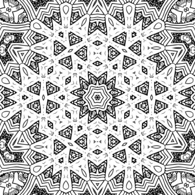 Kompleks Kaleydoskop Mandala. Boyama kitabı için. Beyaz Arkaplanda Siyah Çizgiler. Soyut Geometrik Süsleme