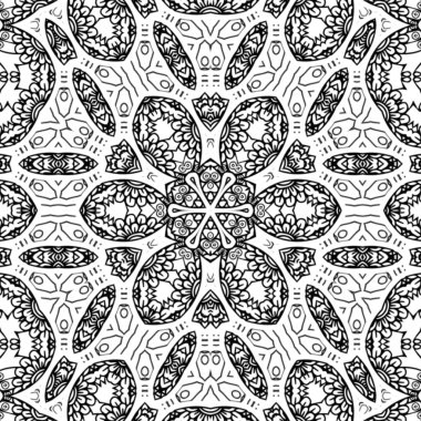 Kompleks Kaleydoskop Mandala. Boyama kitabı için. Beyaz Arkaplanda Siyah Çizgiler. Soyut Geometrik Süsleme