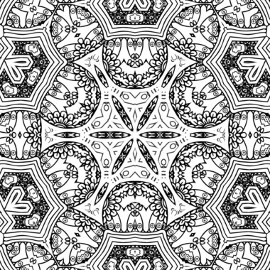 Kompleks Kaleydoskop Mandala. Boyama kitabı için. Beyaz Arkaplanda Siyah Çizgiler. Soyut Geometrik Süsleme