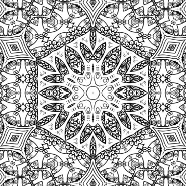 Kompleks Kaleydoskop Mandala. Boyama kitabı için. Beyaz Arkaplanda Siyah Çizgiler. Soyut Geometrik Süsleme