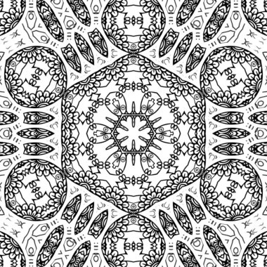 Kompleks Kaleydoskop Mandala. Boyama kitabı için. Beyaz Arkaplanda Siyah Çizgiler. Soyut Geometrik Süsleme