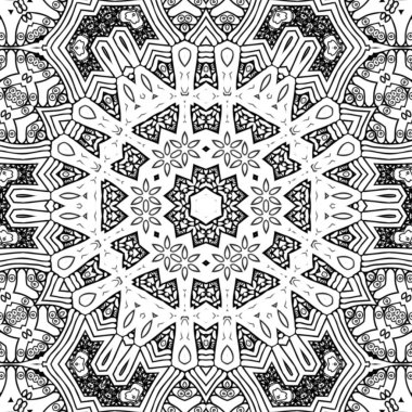 Kompleks Kaleydoskop Mandala. Boyama kitabı için. Beyaz Arkaplanda Siyah Çizgiler. Soyut Geometrik Süsleme