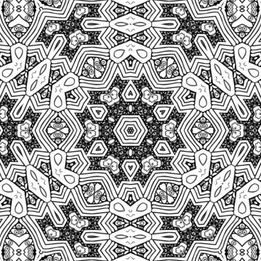 Kompleks Kaleydoskop Mandala. Boyama kitabı için. Beyaz Arkaplanda Siyah Çizgiler. Soyut Geometrik Süsleme