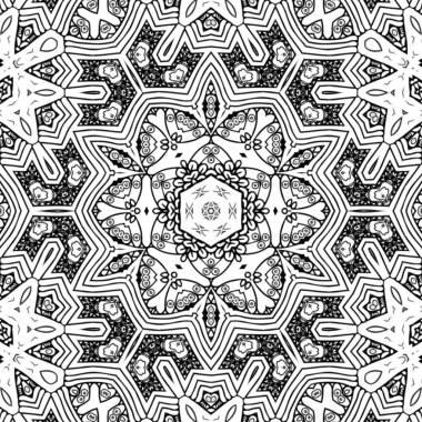 Kompleks Kaleydoskop Mandala. Boyama kitabı için. Beyaz Arkaplanda Siyah Çizgiler. Soyut Geometrik Süsleme