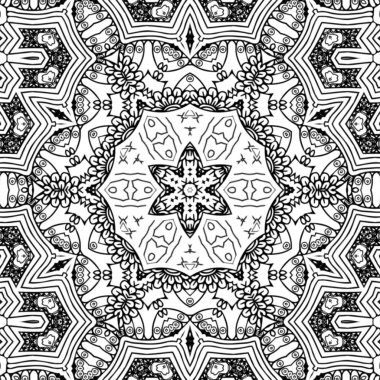 Kompleks Kaleydoskop Mandala. Boyama kitabı için. Beyaz Arkaplanda Siyah Çizgiler. Soyut Geometrik Süsleme