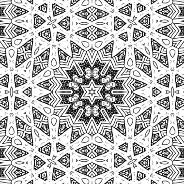 Kompleks Kaleydoskop Mandala. Boyama kitabı için. Beyaz Arkaplanda Siyah Çizgiler. Soyut Geometrik Süsleme