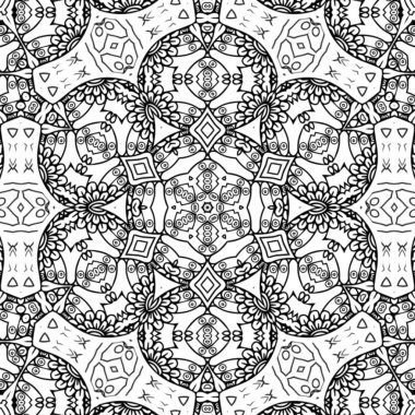 Kompleks Kaleydoskop Mandala. Boyama kitabı için. Beyaz Arkaplanda Siyah Çizgiler. Soyut Geometrik Süsleme