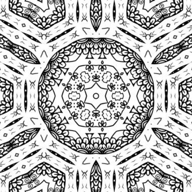 Kompleks Kaleydoskop Mandala. Boyama kitabı için. Beyaz Arkaplanda Siyah Çizgiler. Soyut Geometrik Süsleme