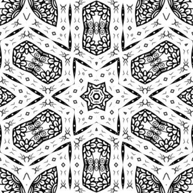 Kompleks Kaleydoskop Mandala. Boyama kitabı için. Beyaz Arkaplanda Siyah Çizgiler. Soyut Geometrik Süsleme