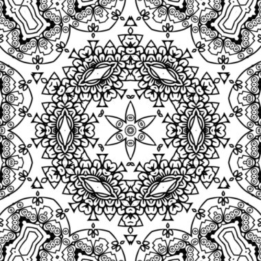 Kompleks Kaleydoskop Mandala. Boyama kitabı için. Beyaz Arkaplanda Siyah Çizgiler. Soyut Geometrik Süsleme