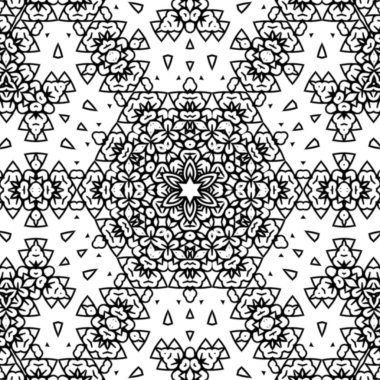 Kompleks Kaleydoskop Mandala. Boyama kitabı için. Beyaz Arkaplanda Siyah Çizgiler. Soyut Geometrik Süsleme