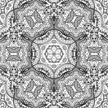 Kompleks Kaleydoskop Mandala. Boyama kitabı için. Beyaz Arkaplanda Siyah Çizgiler. Soyut Geometrik Süsleme