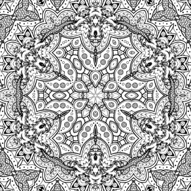 Kompleks Kaleydoskop Mandala. Boyama kitabı için. Beyaz Arkaplanda Siyah Çizgiler. Soyut Geometrik Süsleme