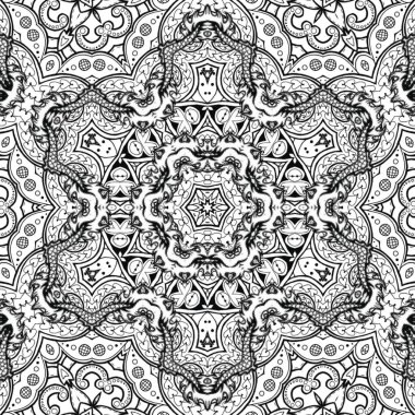 Kompleks Kaleydoskop Mandala. Boyama kitabı için. Beyaz Arkaplanda Siyah Çizgiler. Soyut Geometrik Süsleme