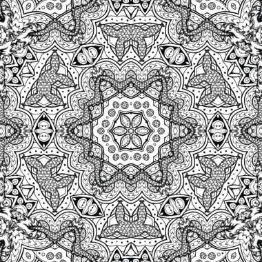 Kompleks Kaleydoskop Mandala. Boyama kitabı için. Beyaz Arkaplanda Siyah Çizgiler. Soyut Geometrik Süsleme