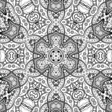 Kompleks Kaleydoskop Mandala. Boyama kitabı için. Beyaz Arkaplanda Siyah Çizgiler. Soyut Geometrik Süsleme