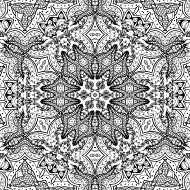 Kompleks Kaleydoskop Mandala. Boyama kitabı için. Beyaz Arkaplanda Siyah Çizgiler. Soyut Geometrik Süsleme