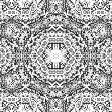 Kompleks Kaleydoskop Mandala. Boyama kitabı için. Beyaz Arkaplanda Siyah Çizgiler. Soyut Geometrik Süsleme