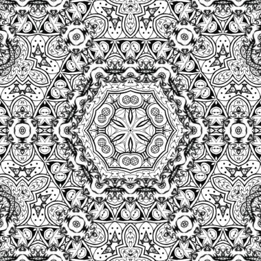 Kompleks Kaleydoskop Mandala. Boyama kitabı için. Beyaz Arkaplanda Siyah Çizgiler. Soyut Geometrik Süsleme