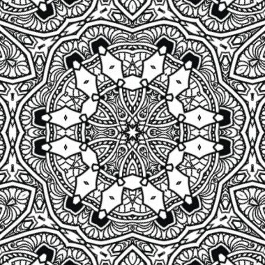 Kompleks Kaleydoskop Mandala. Boyama kitabı için. Beyaz Arkaplanda Siyah Çizgiler. Soyut Geometrik Süsleme