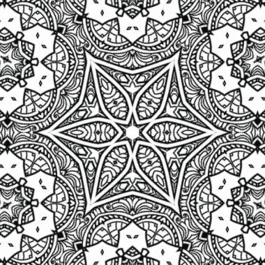 Kompleks Kaleydoskop Mandala. Boyama kitabı için. Beyaz Arkaplanda Siyah Çizgiler. Soyut Geometrik Süsleme