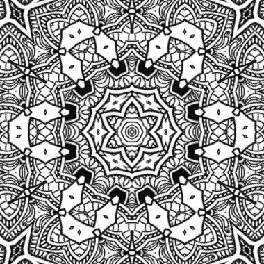 Kompleks Kaleydoskop Mandala. Boyama kitabı için. Beyaz Arkaplanda Siyah Çizgiler. Soyut Geometrik Süsleme