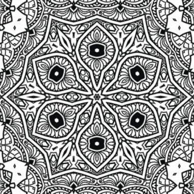 Kompleks Kaleydoskop Mandala. Boyama kitabı için. Beyaz Arkaplanda Siyah Çizgiler. Soyut Geometrik Süsleme