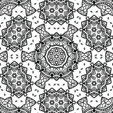 Kompleks Kaleydoskop Mandala. Boyama kitabı için. Beyaz Arkaplanda Siyah Çizgiler. Soyut Geometrik Süsleme