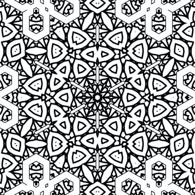 Kompleks Kaleydoskop Mandala. Boyama kitabı için. Beyaz Arkaplanda Siyah Çizgiler. Soyut Geometrik Süsleme