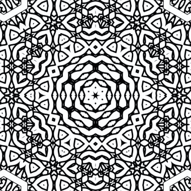 Kompleks Kaleydoskop Mandala. Boyama kitabı için. Beyaz Arkaplanda Siyah Çizgiler. Soyut Geometrik Süsleme
