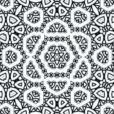 Kompleks Kaleydoskop Mandala. Boyama kitabı için. Beyaz Arkaplanda Siyah Çizgiler. Soyut Geometrik Süsleme