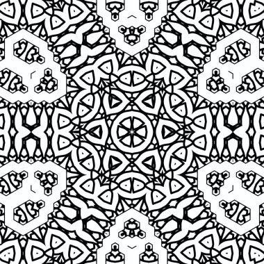 Kompleks Kaleydoskop Mandala. Boyama kitabı için. Beyaz Arkaplanda Siyah Çizgiler. Soyut Geometrik Süsleme