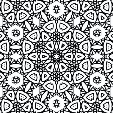 Kompleks Kaleydoskop Mandala. Boyama kitabı için. Beyaz Arkaplanda Siyah Çizgiler. Soyut Geometrik Süsleme