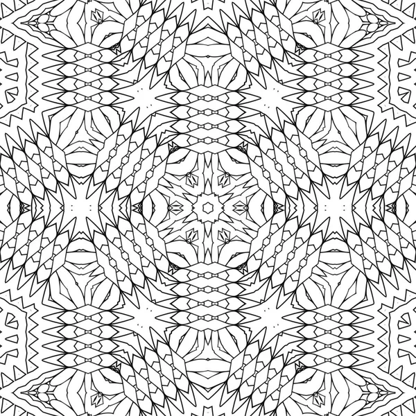 Complex Kaleidoscope Mandala Coloring Book Black Lines White Background Abstract — Stock Photo, Image