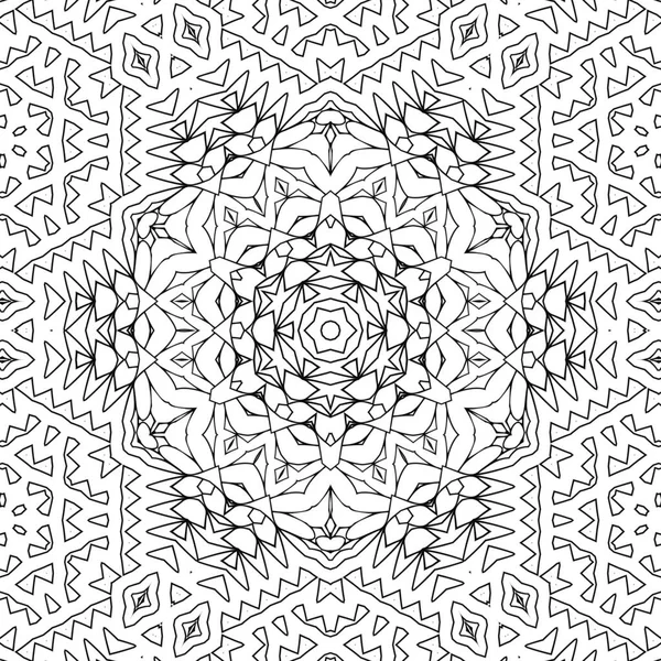 Caleidoscopio Mandala Complesso Libro Colorare Linee Nere Sfondo Bianco Ornamento — Foto Stock