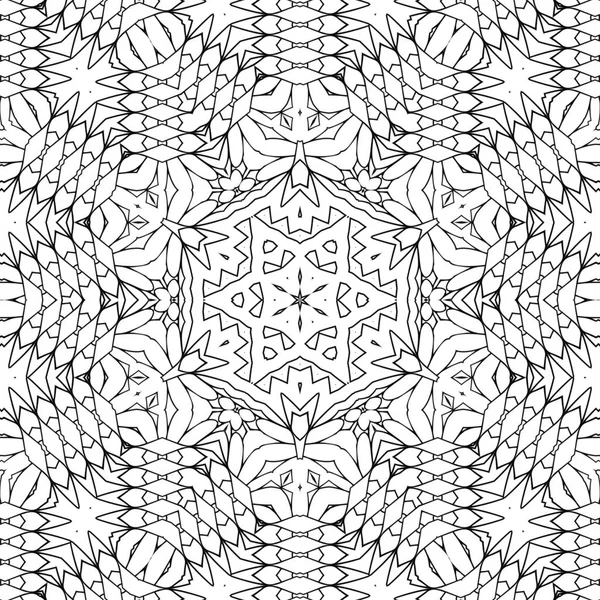 Caleidoscopio Mandala Complesso Libro Colorare Linee Nere Sfondo Bianco Ornamento — Foto Stock