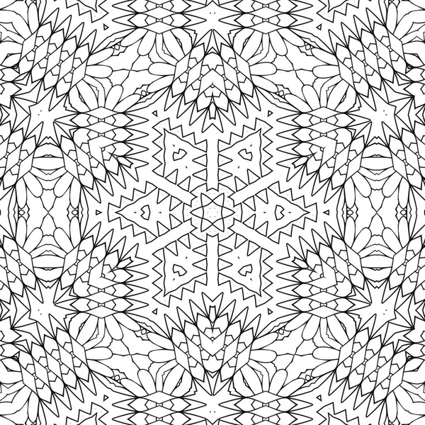 Complex Kaleidoscope Mandala Coloring Book Black Lines White Background Abstract — Stock Photo, Image