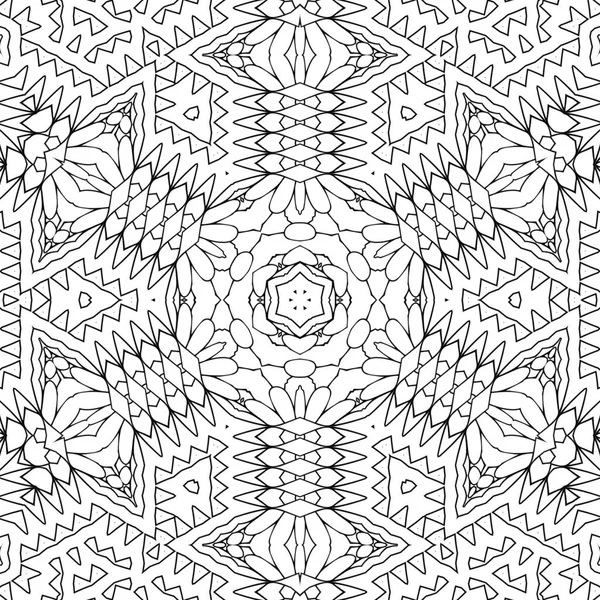 Complex Kaleidoscope Mandala Coloring Book Black Lines White Background Abstract — Stock Photo, Image