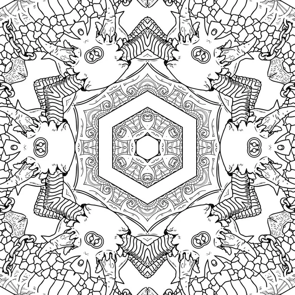 Complex Kaleidoscope Mandala Coloring Book Black Lines White Background Abstract — Stock Photo, Image