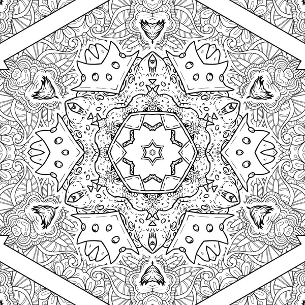 Complex Kaleidoscope Mandala Coloring Book Black Lines White Background Abstract — Stockfoto