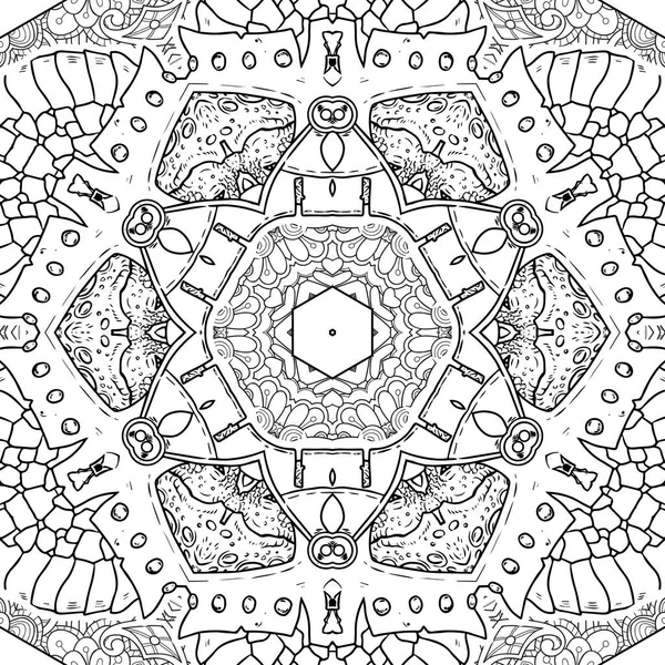 Caleidoscopio Mandala Complesso Libro Colorare Linee Nere Sfondo Bianco Ornamento — Foto Stock