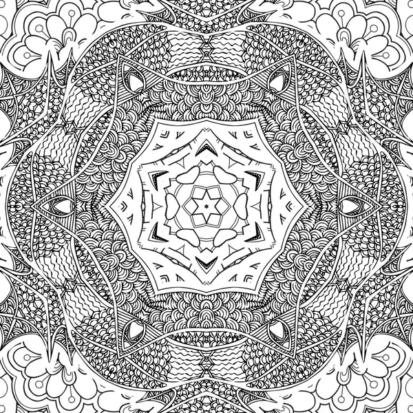 Caleidoscopio Complejo Mandala Para Colorear Libro Líneas Negras Sobre Fondo — Foto de Stock