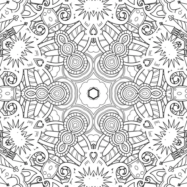 Complex Kaleidoscope Mandala Coloring Book Black Lines White Background Abstract — Stockfoto