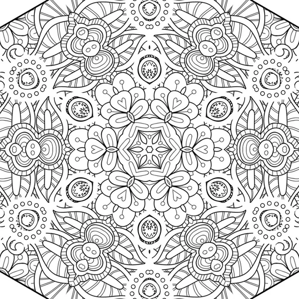 Caleidoscopio Mandala Complesso Libro Colorare Linee Nere Sfondo Bianco Ornamento — Foto Stock