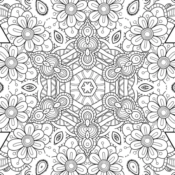 Complex Kaleidoscope Mandala Coloring Book Black Lines White Background Abstract — Stock Photo, Image