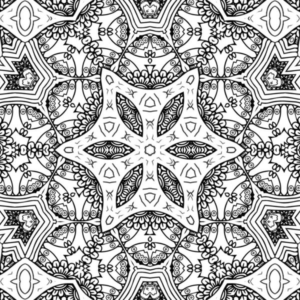 Complex Kaleidoscope Mandala Coloring Book Black Lines White Background Abstract — Stock Photo, Image