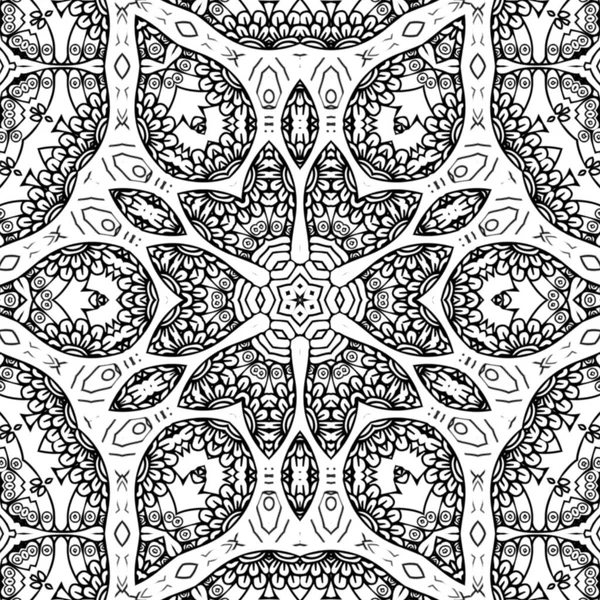 Complexe Kaléidoscope Mandala Pour Coloriage Lignes Noires Sur Fond Blanc — Photo