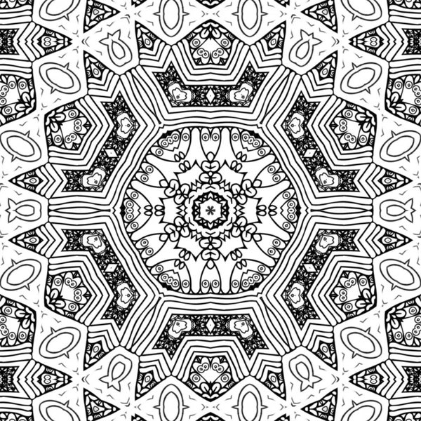 Complexe Kaleidoscoop Mandala Voor Kleurboek Zwarte Lijnen Witte Achtergrond Abstract — Stockfoto