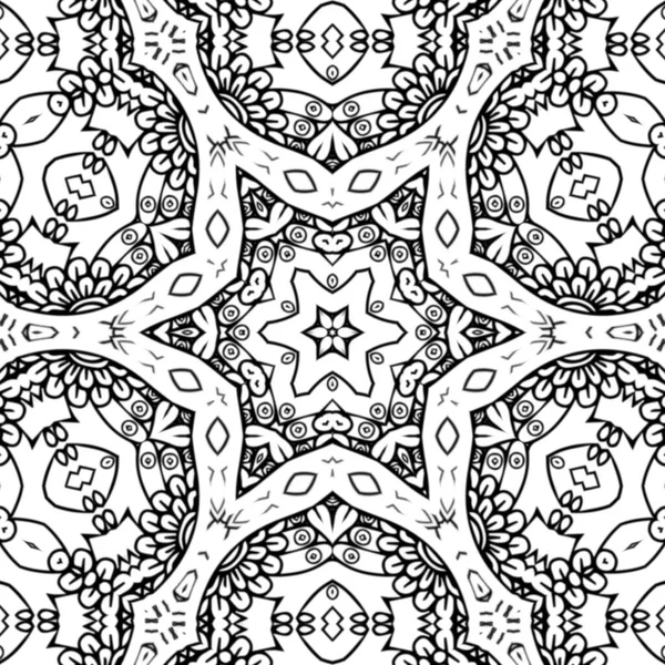 Caleidoscopio Mandala Complesso Libro Colorare Linee Nere Sfondo Bianco Ornamento — Foto Stock